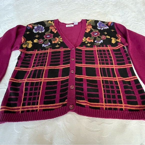Vintage That's Me! Embroidery Flowers Sweater Cardigan L - Picture 14 of 16